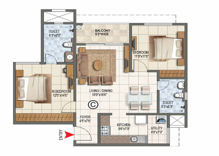 Godrej Athena 2 bhk floor plan