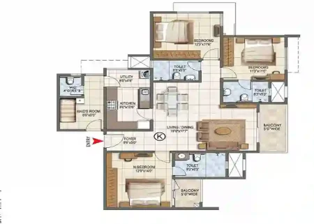 3 bhk floor plan