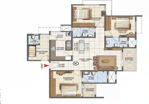 3 bhk floor plan