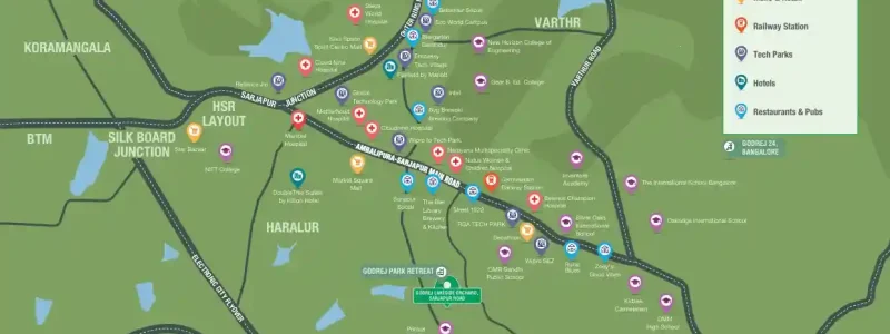 Godrej Lakeside Orchard apartment Location map hd by Godrej Properties located in Sarjapur Road, East Bangalore